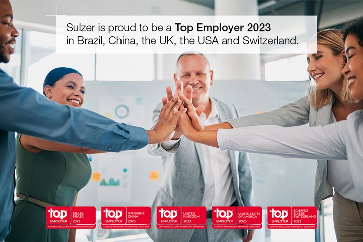 Sulzer, Top Employer in China, Switzerland, Brasil, UK and USA