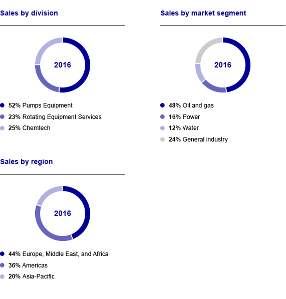 Chart with sales by division, by market segment and by region 2016