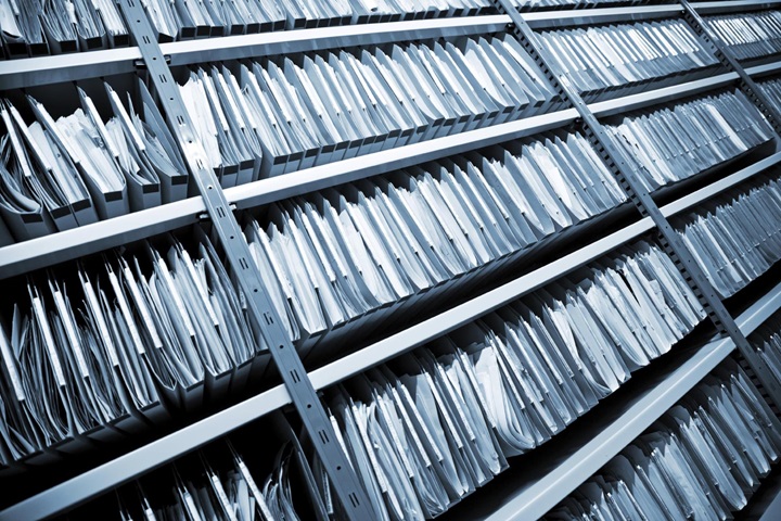 A rack full of archive folders