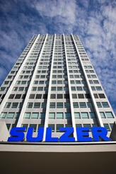 Sulzer Headquarters Building with blue Sulzer Logo on it