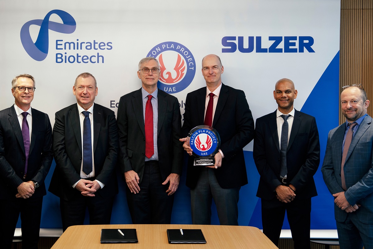 Emirates Biotech and Sulzer representatives at signing event