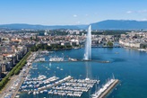 Aerial view of the Jet d’Eau – the fountain in the Lake of Geneva. Source: Fotolia