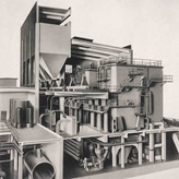 Model of a thermal power station generating steam and electricity in 1946.