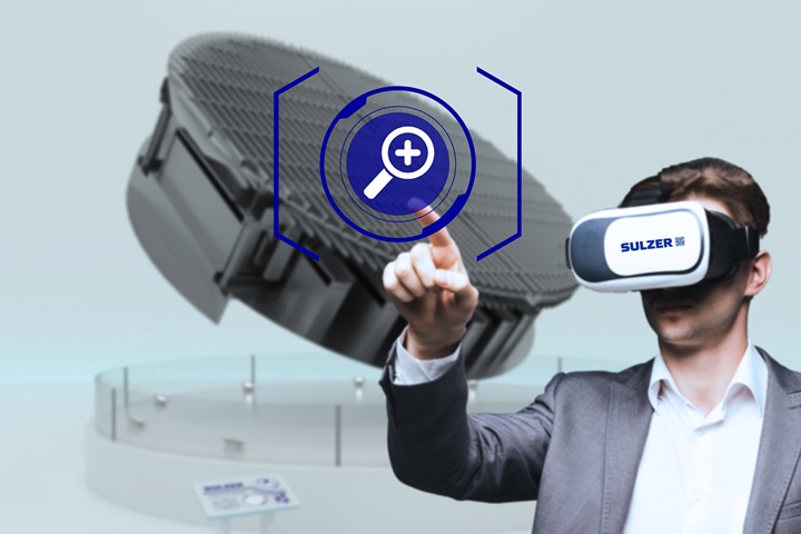 Person with VR googles and tray in background