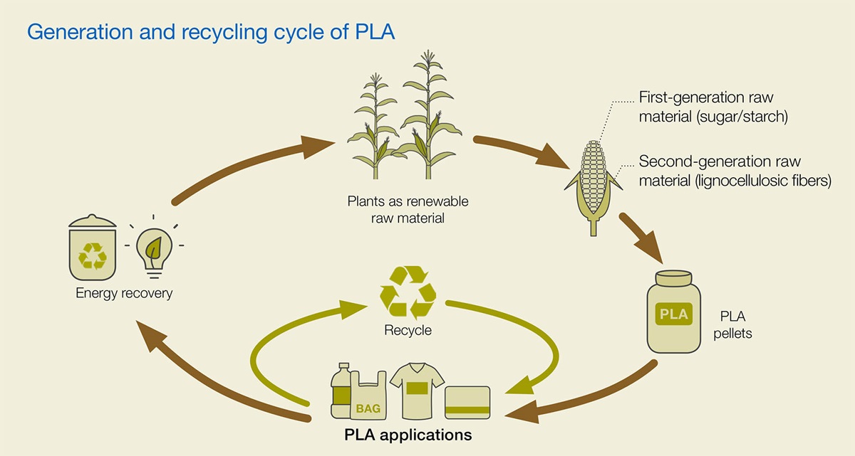 PLA-Erzeugung und anschliessender Recyclingprozess.