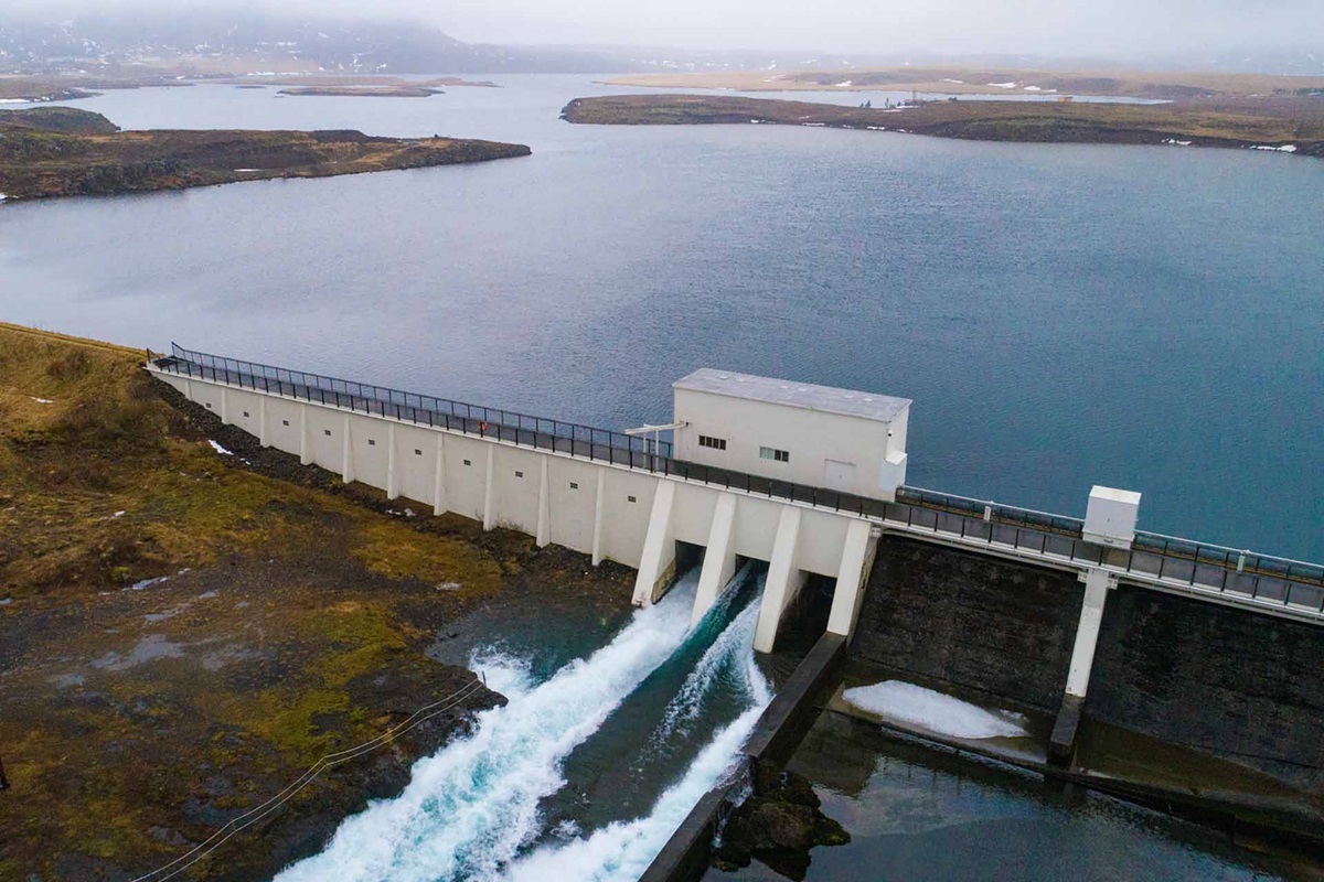 Lake with dam and hydropower station