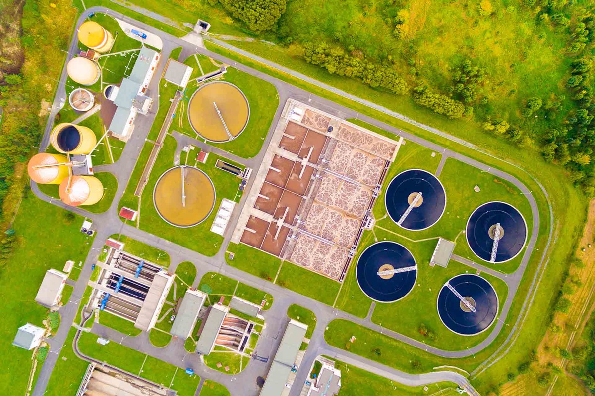 Areal view of a municipal wastewater plant 