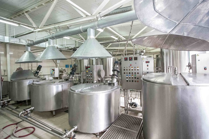 Steel new pipelines and vats on milk factory
