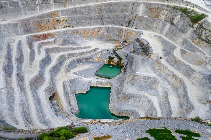 Aerial view of limestone quarry