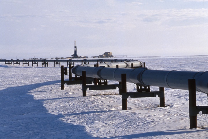 Pipeline in a snow-covered landscape