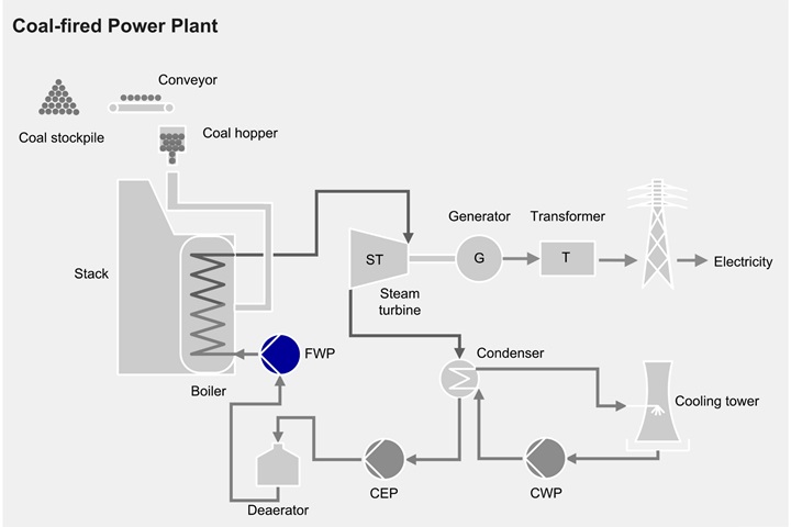 Feedwater pump for coal and oil-fired processes