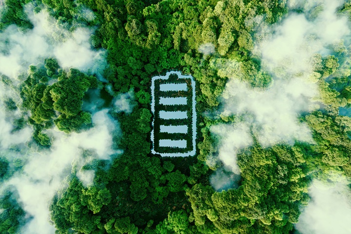 Energy recovery and storage. rainforest and battery