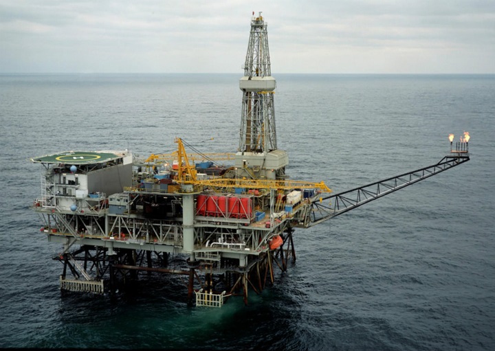 Oil rig in the ocean.