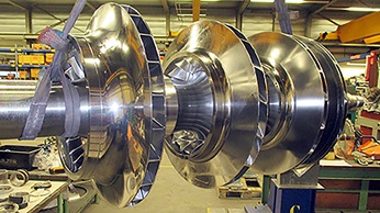 Each impeller was spin tested before being mounted onto the new rotor
