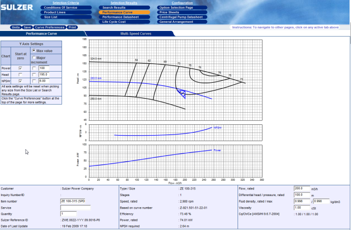 Pump Motor Selection Chart