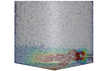 CFD simulates agitation in tank