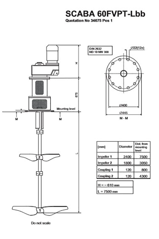 Dimensional drawing of Scaba agitator