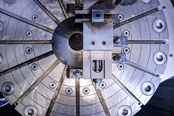 The trial workpiece clamped in position