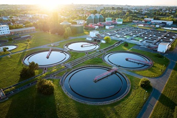 Aerial view of wastewater treatment plant