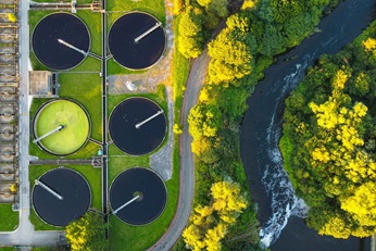 Water treatment plant. Recycling plant top view