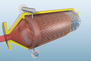 Graphic with schematic drawing of the Sulzer SMR™ heat exchanger with the polymer stream