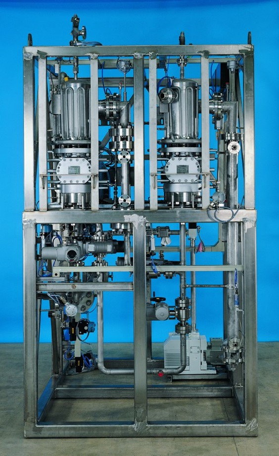 Detail view of tubes inside a tube sheet falling film evaporator