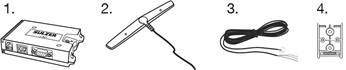 CA 523 parts: modern, antenna, power cable and DIN rain socket