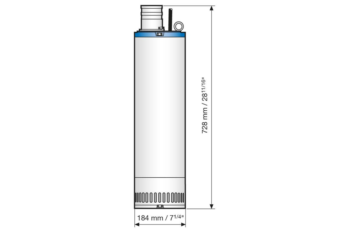 Dimension drawing of submersible drainage center-line pump JC 34