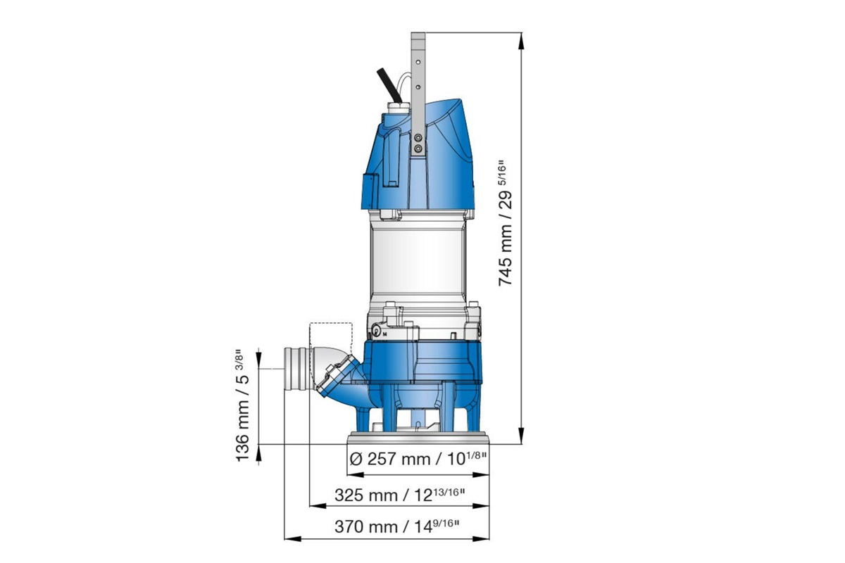 Dimension drawing of Submersible sludge pumps XJS 25 and XJS 40