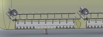Graphic of a sand jetting system with distributor pipe, jet nozzles and sand pan