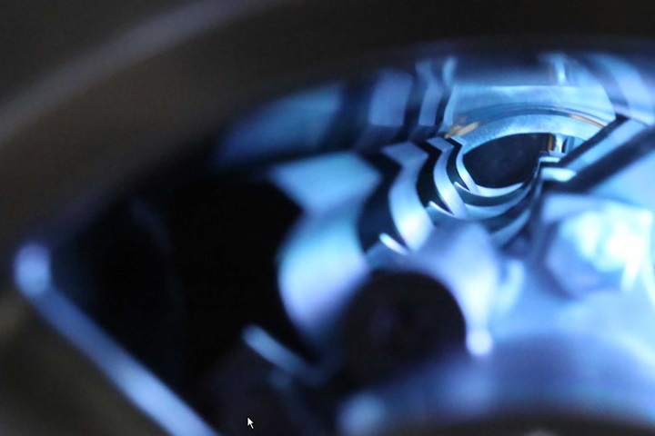 Detail view inside a Sulzer evaporator illuminated in blue
