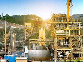 Gold ore processing plant in mining area