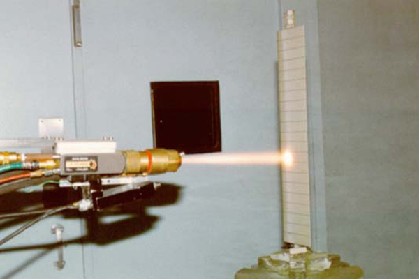 A gun spraying with the High Velocity Oxygen Fuel Spraying (HVOF) technology