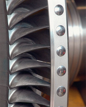 Close up of steam turbine blades.
