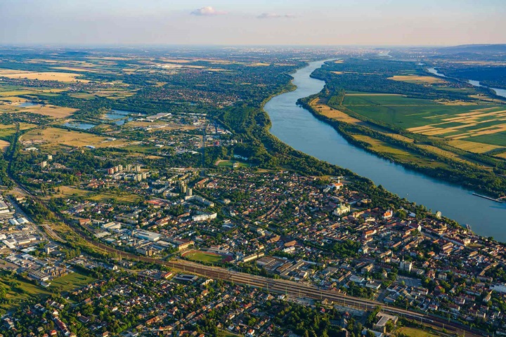 Aerial view over Vác area north from Budabest Hungary