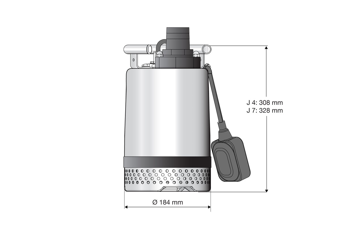 Dimensional drawing-  Submersible drainage pumps J 4 and J 7