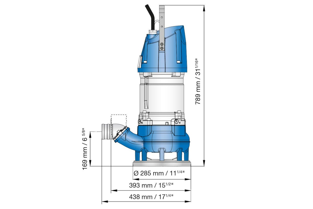 Dimension drawing of submersible sludge pump XJS 50 and XJS 80