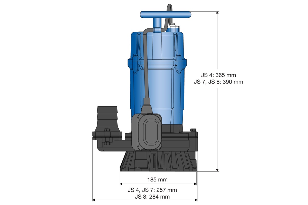 Dimensional drawing submersible sludge pumps JS 4, JS 7 and JS 8