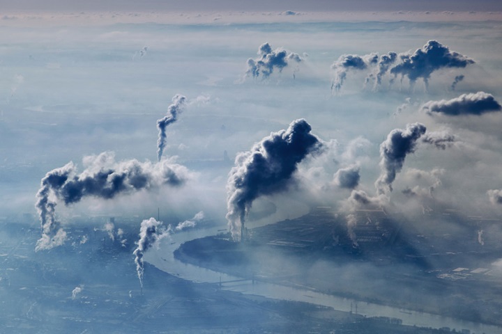 View of Düsseldorf with a lot of fog