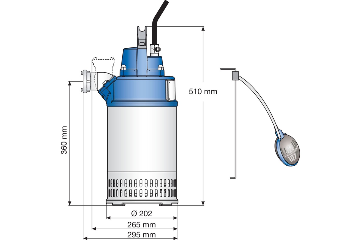 Submersible drainage pump J 15, dimensional drawing