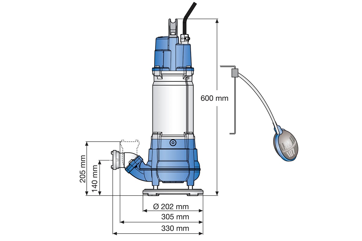 Dimension drawing of submersible sludge pumps JS 12 and JS 15