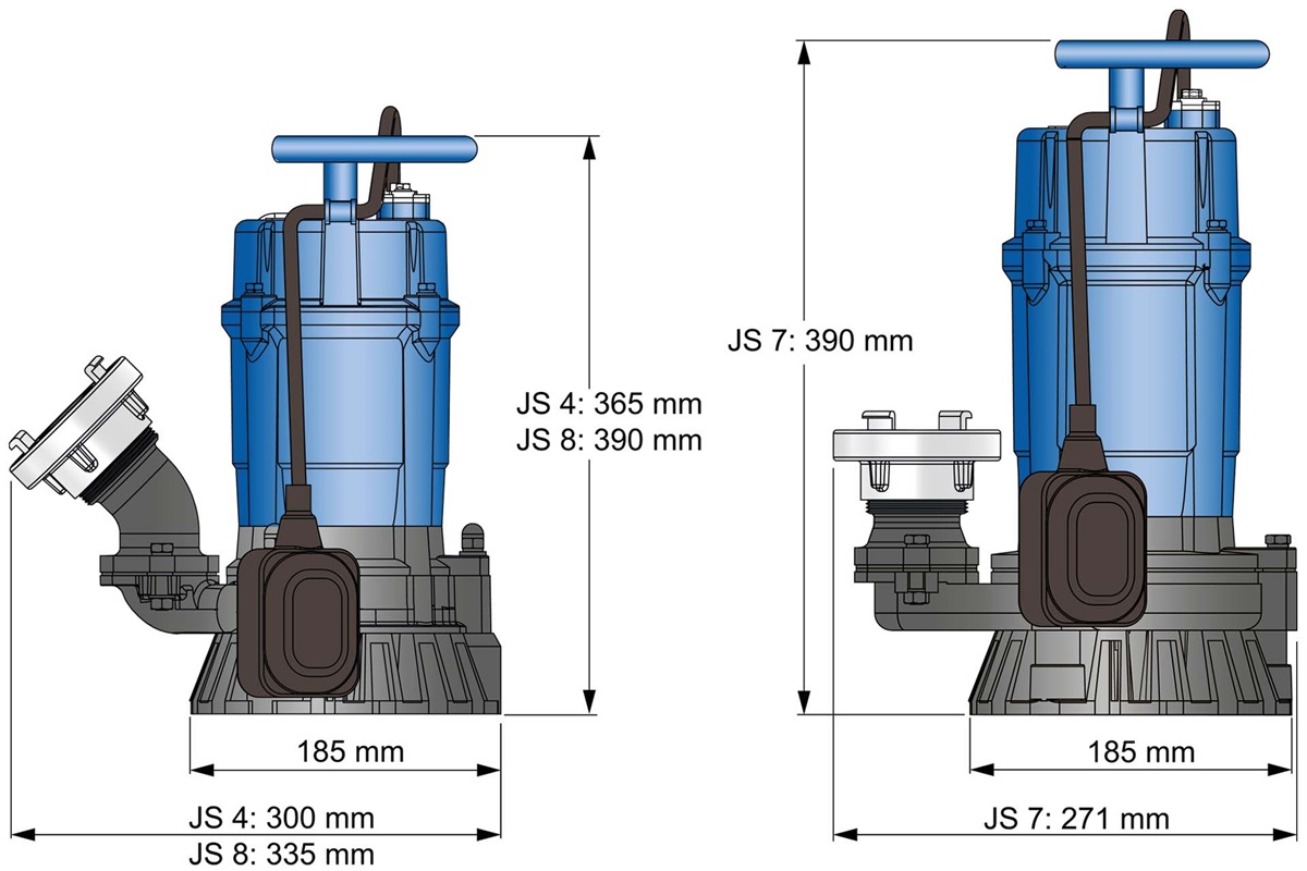 Maßzeichnung - Schlamm-Tauchmotorpumpen JS 4, JS 7, JS 8