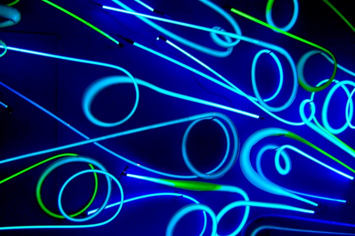 Blue and green neon lines