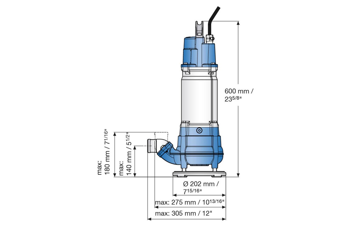 Dimension drawing of submersible sludge pumps JS 12 and JS 15
