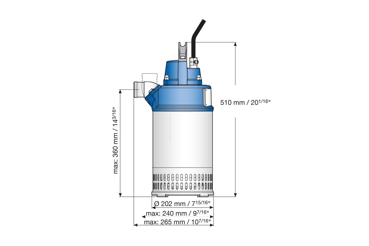 Submersible drainage pump J 15, dimensional drawing