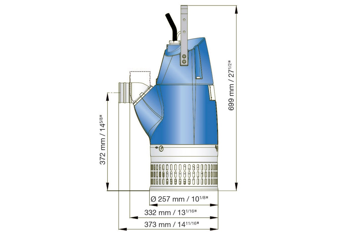 Dimension drawing of submersible drainage pumps XJ 25 and XJ 40