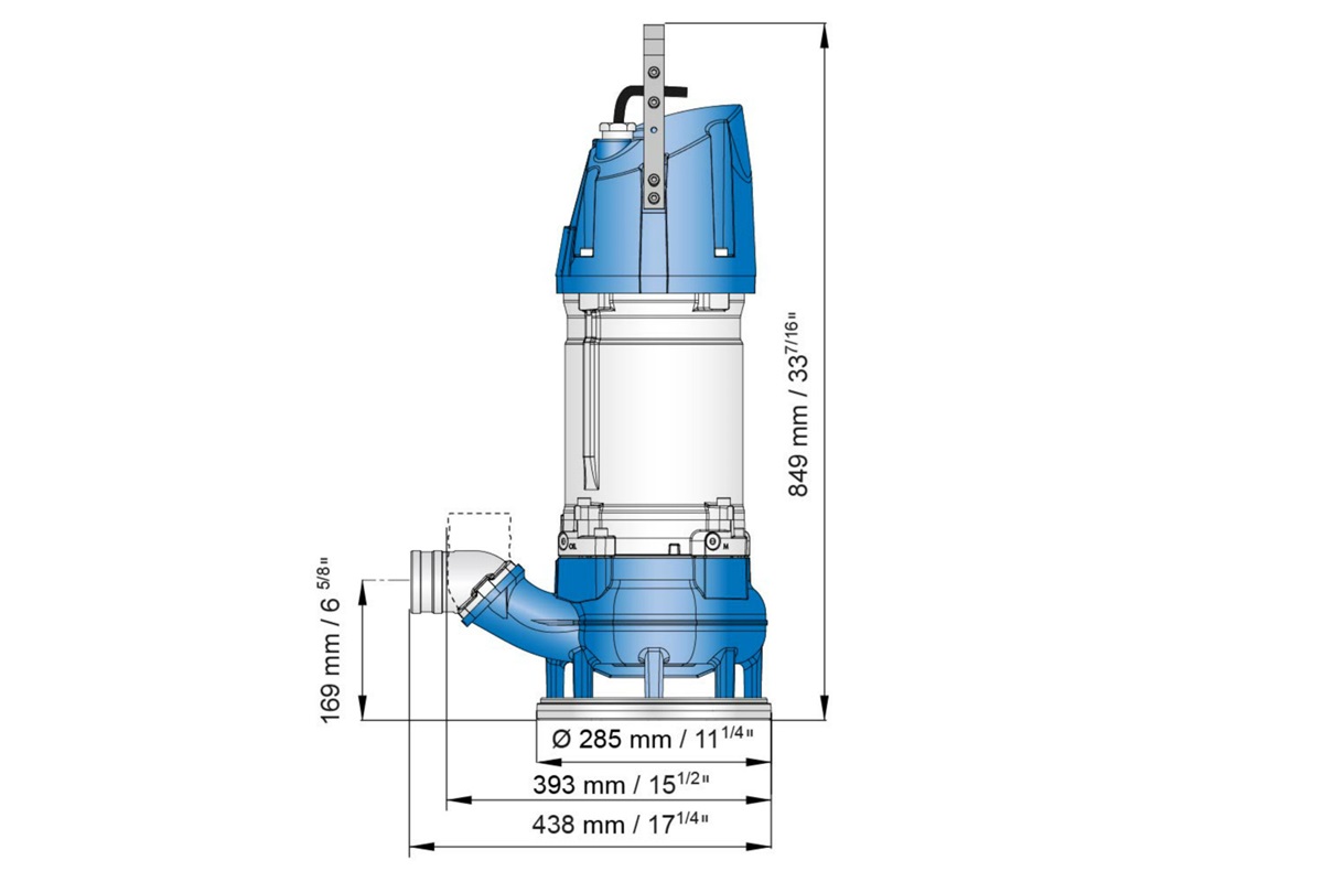 Dimension drawing of submersible sludge pump XJS 110