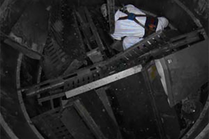 Employee working in a tower at an emergency shutdown